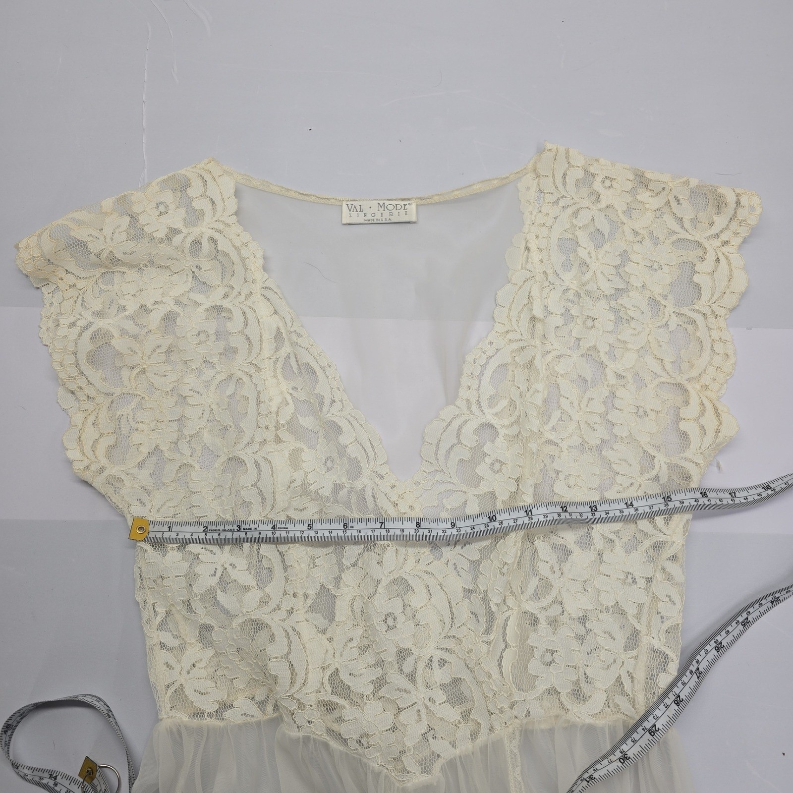 Val Mode Lingerie Vintage Ivory Lace Sheer Maxi Nightgown Bridal Robe USA Made