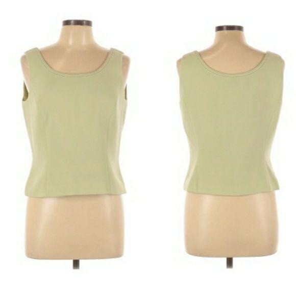 80’s Tahari Top 10 Shell Tank Pastel Pistachio Exposed Stitching Scoop Neck