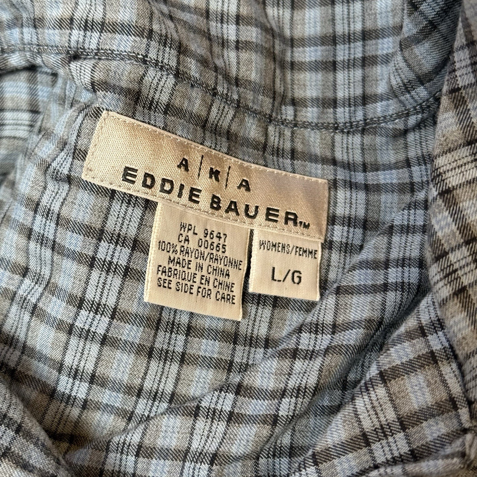 Two (2) Vintage Eddie Bauer Women’s Long Sleeve Plaid Shirts Size Lg Blue Purple