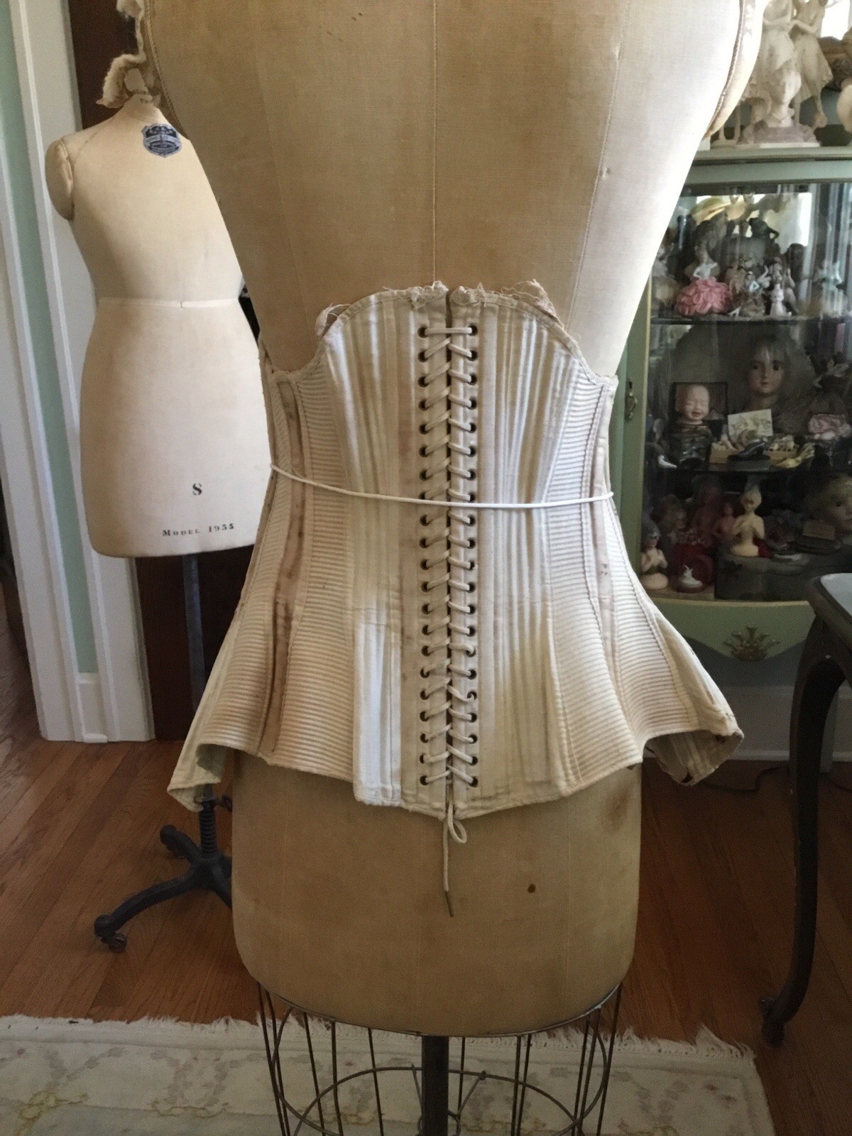 Antique Victorian Edwardian Cotton Ecru Corset Lace Up Back UNUSUAL DESIGN AS IS
