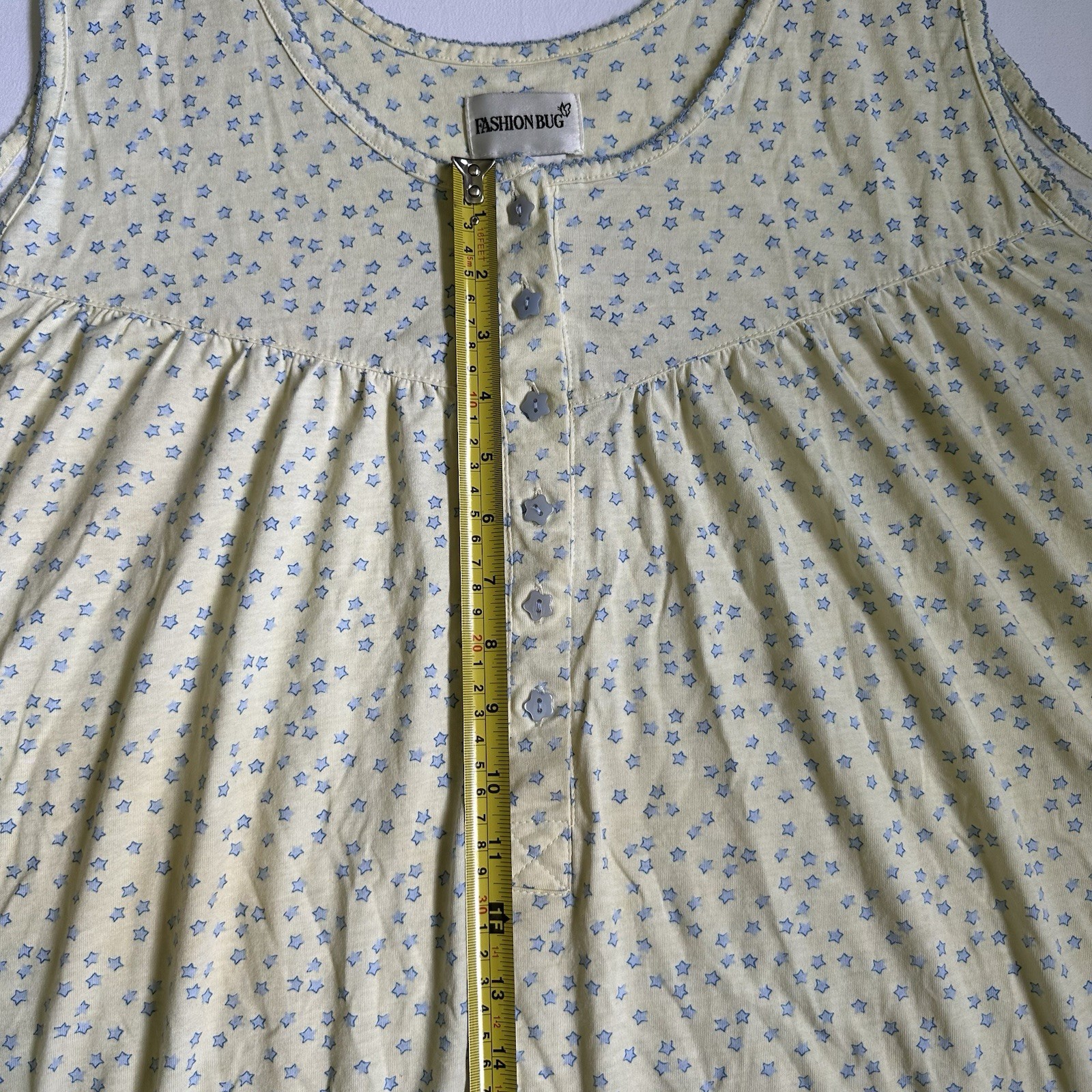 VTG Light Yellow Blue Stars Sleep/House Dress FashionBug Women’s Sz 4X (30/32W)