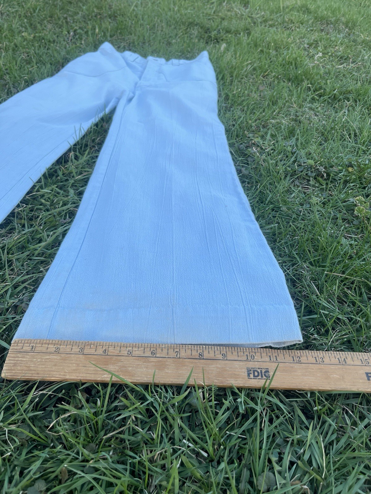 VTG 70s Rumble Seats by Wilkins Light Blue Bell Bottom Pants Distressed 29×30