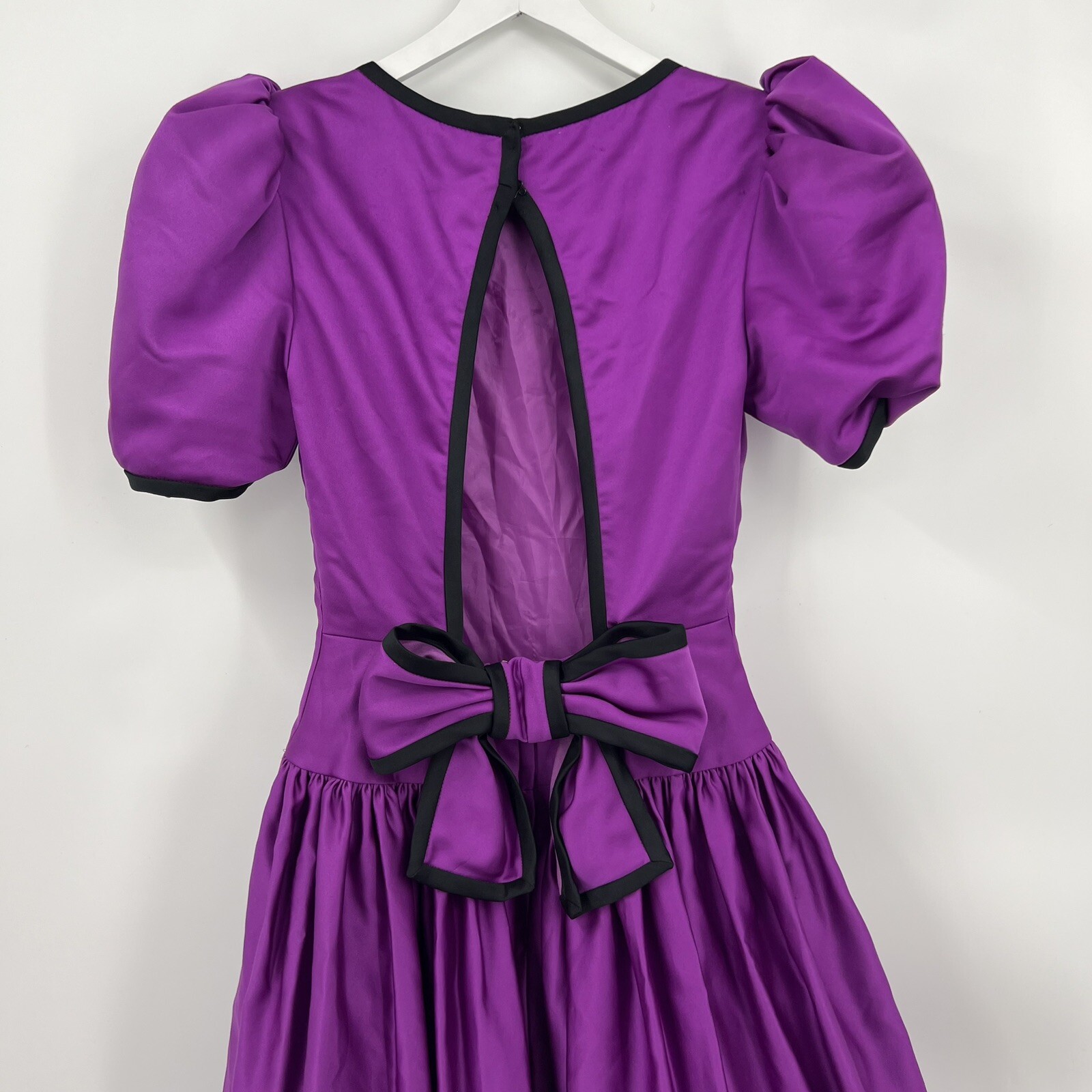 Vintage Victor Costa Poofy Prom Evening Dress Open Back Big Bow Purple Sz Medium