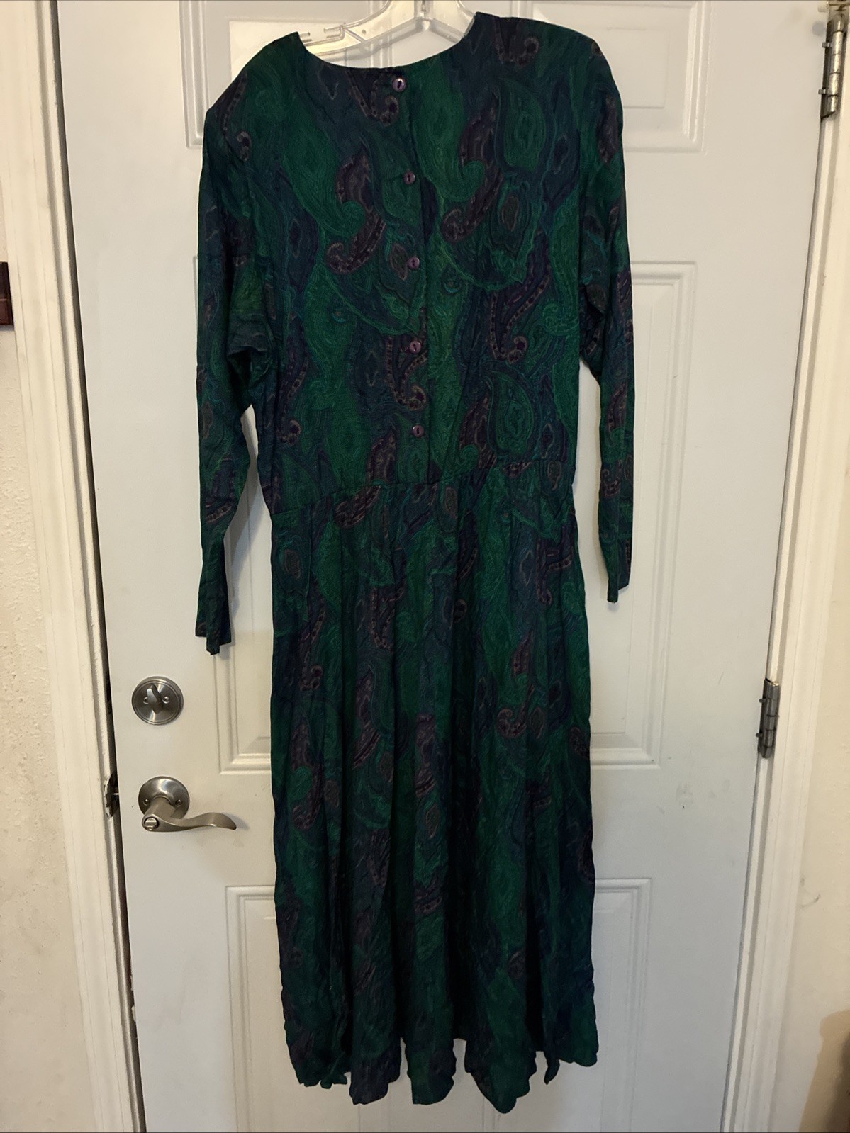 Vintage Worthington Purple And Green Dress With Buttons Size 14