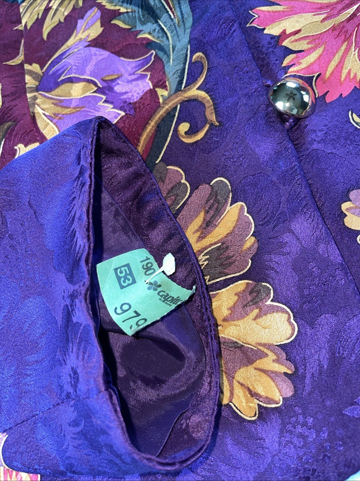 Maggy London Vintage Multi Color Floral Print 100% Silk Button Down Jacket 12
