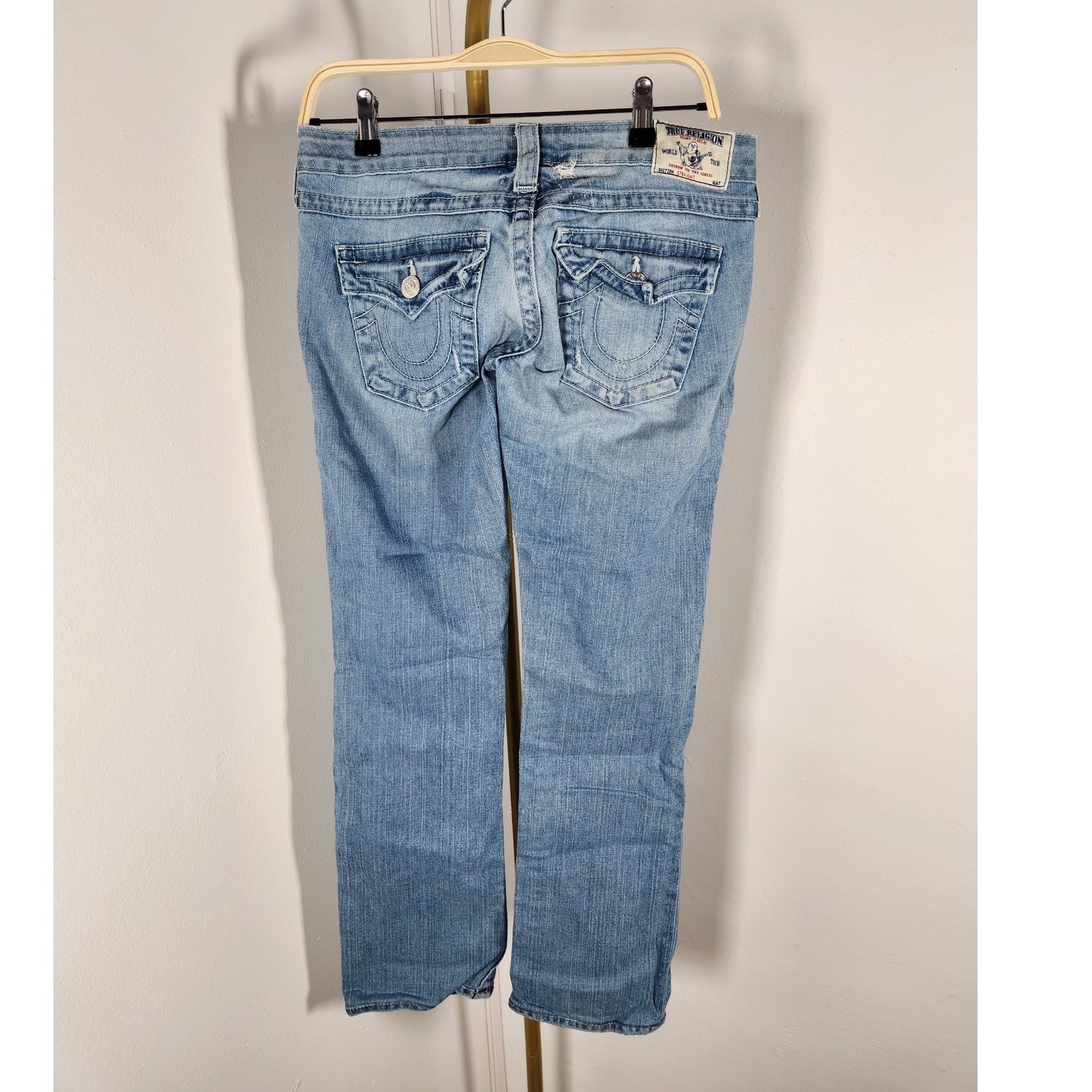 VTG Womens True Religion World Tour Low Rise Distressed Straight Jeans Size 26