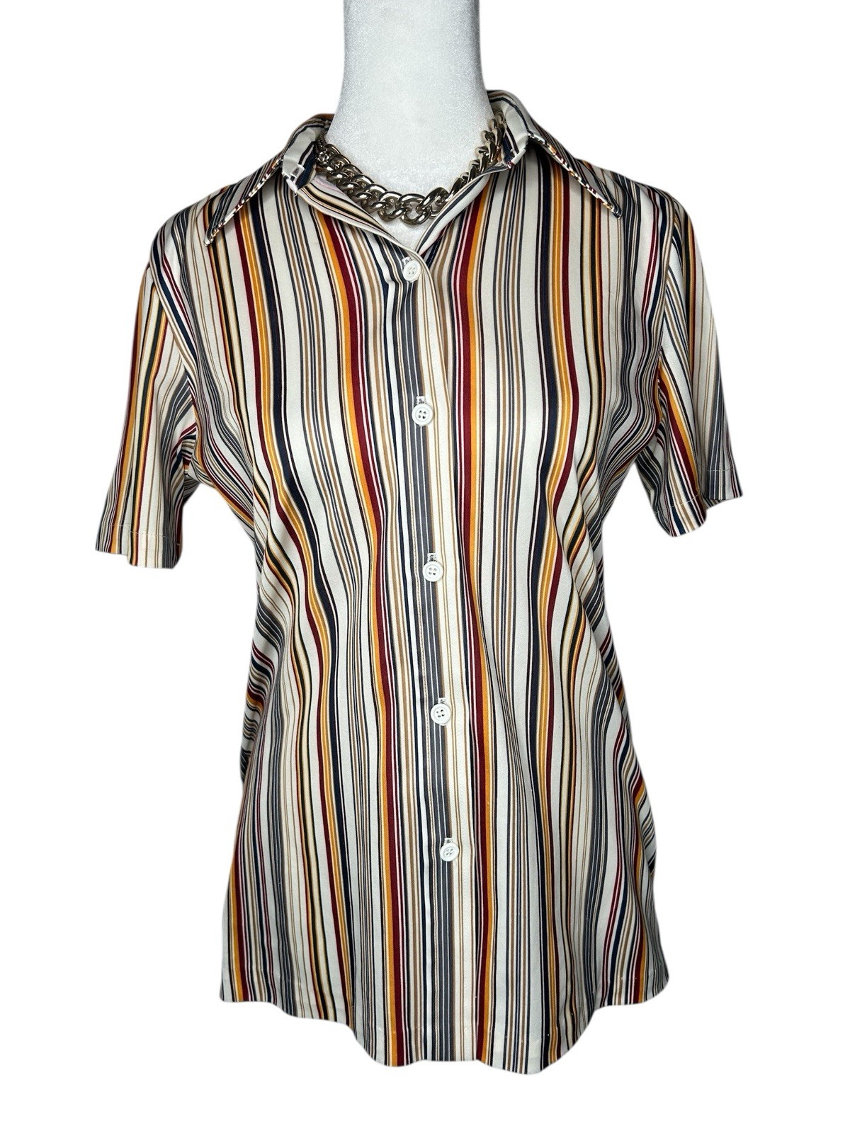 1970’s Shirt Stripes Disco Hippie Groovy Button Up Vintage Women’s Small 4-6