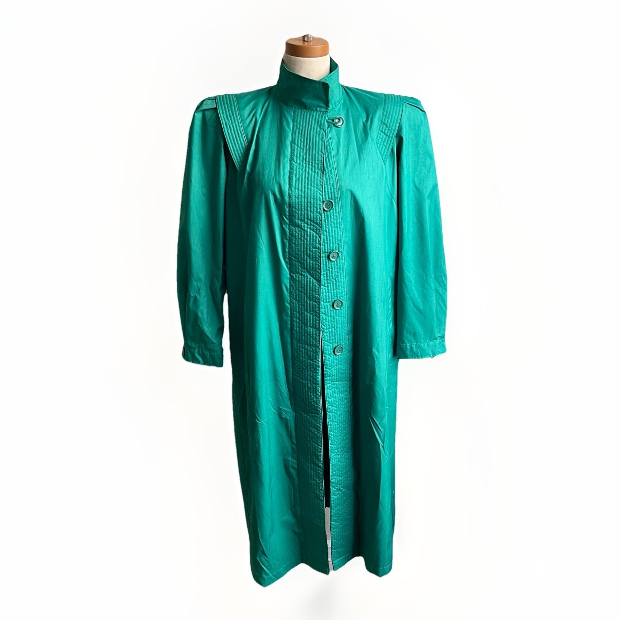 Vintage 80s Micki Green Long Raincoat Belt Lined Quilted Korea 9 10 Medium