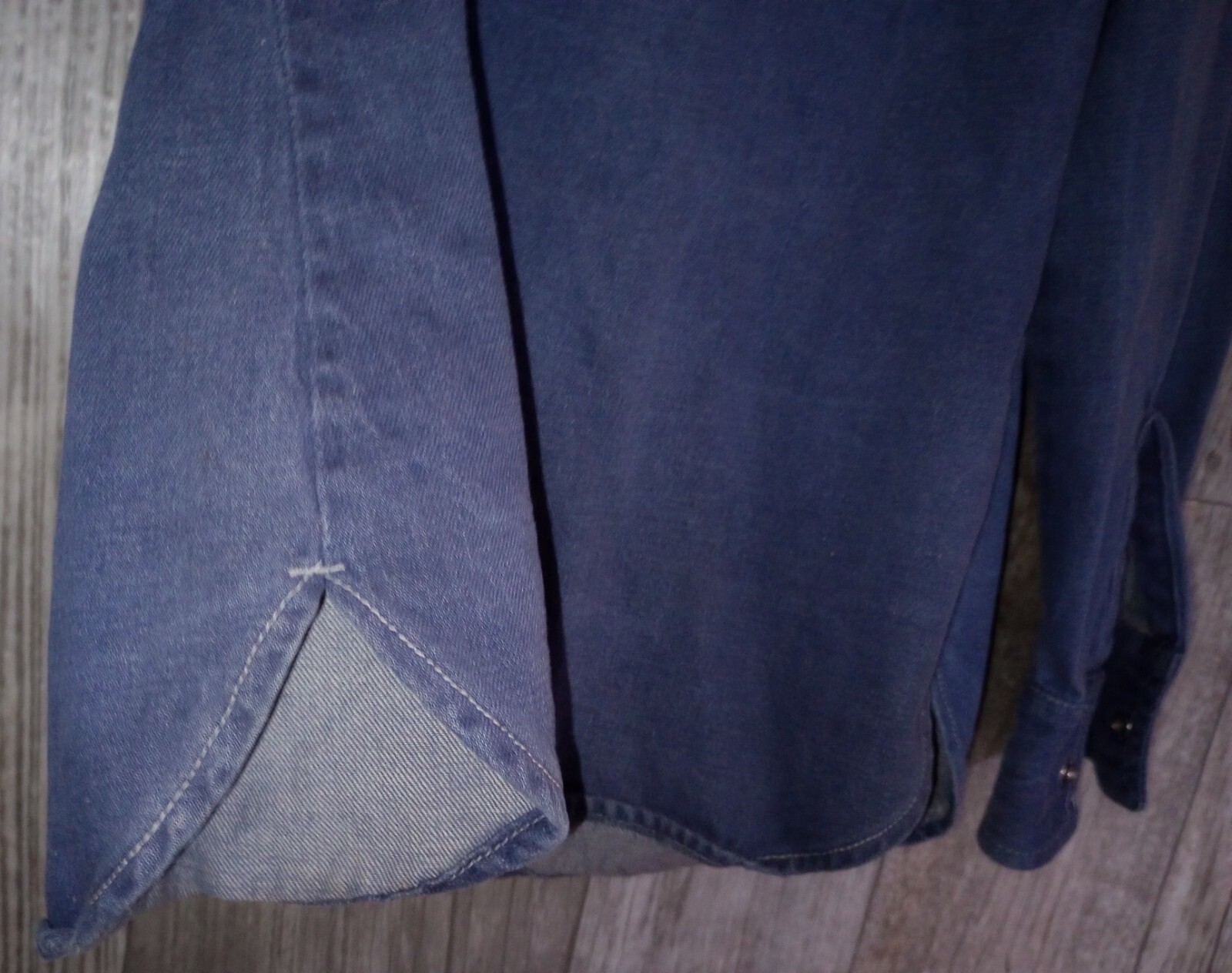 ​Vtg Kmart Denim Snap Shirt Shacket Dagger Collar Safari Western Indigo 18.5
