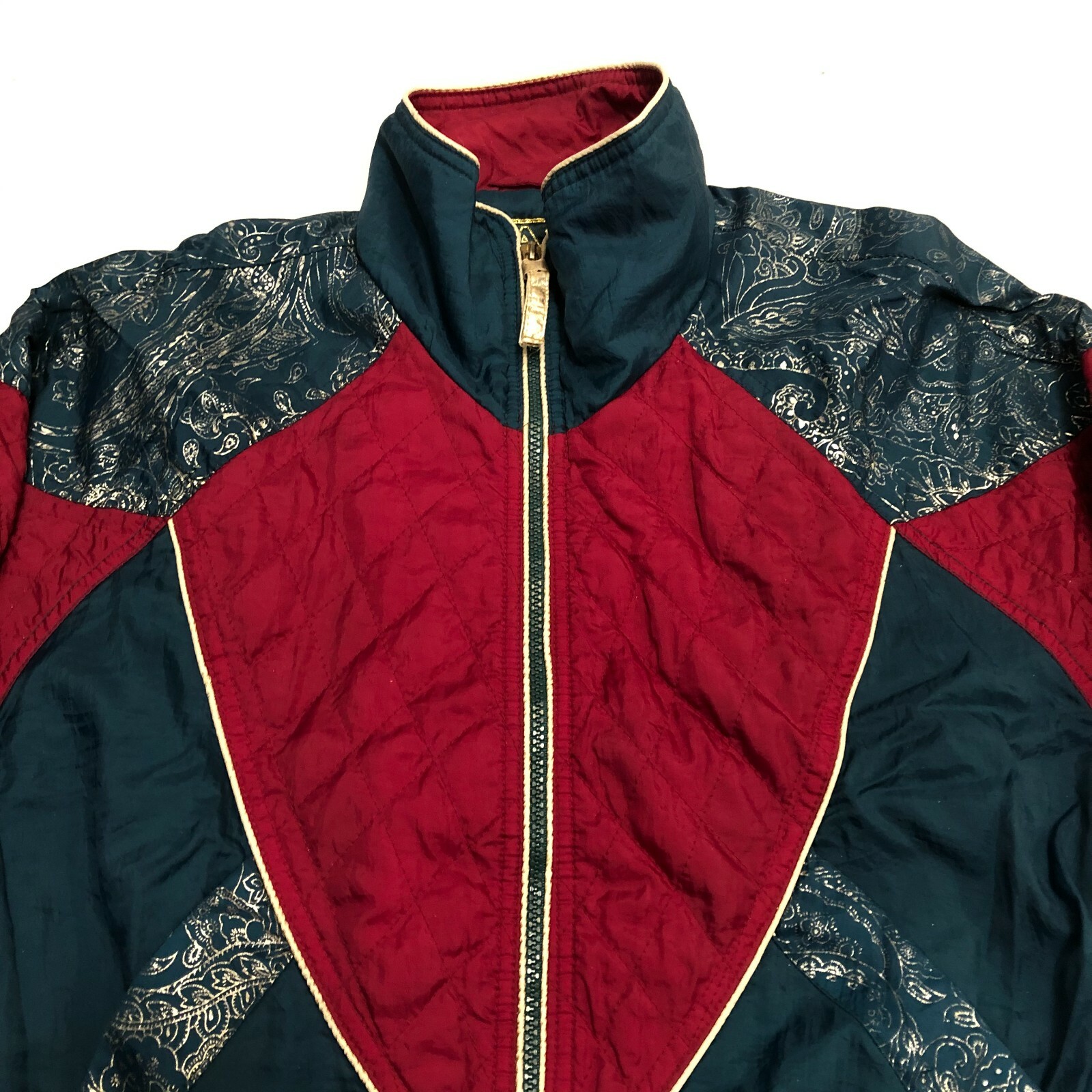EAST WEST Vintage 80s Quilted Windbreaker Jacket Women’s S – Red Green Silver