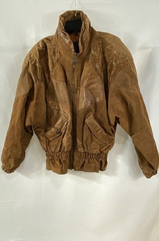 Vintage 80s Winlit Patchwork Leather Suede Jacket Floral Brown Sz M