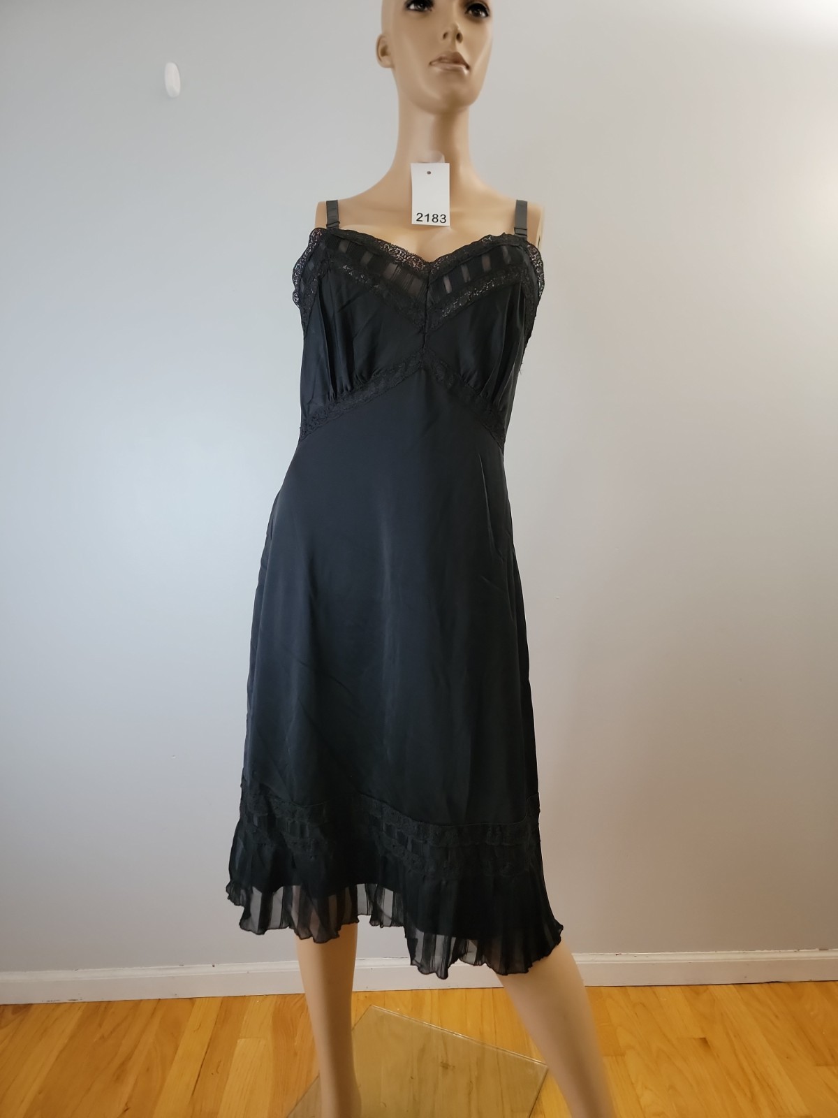 Vintage Charmode Tricot Nylon Black Full Slip Pleated/Lace Detail Size 38 Tall