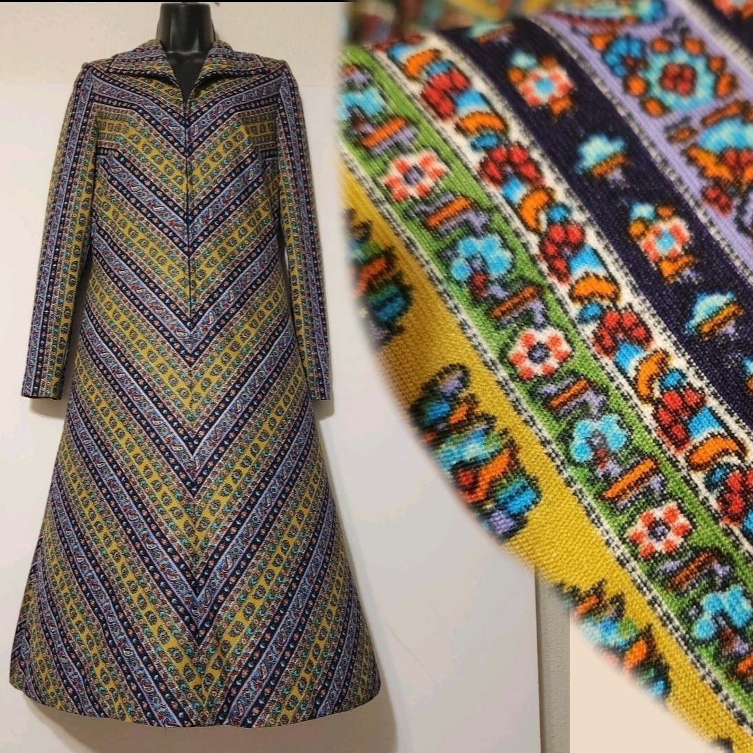 Vintage 70s Glaser Jersey Supreme Groovy Midi Dress Made In England flower power