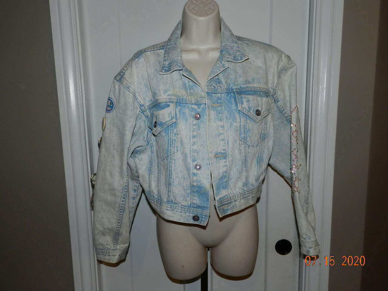Vintage 80’s LA Gear Acid Light Wash Denim Jacket M beaded Women’s