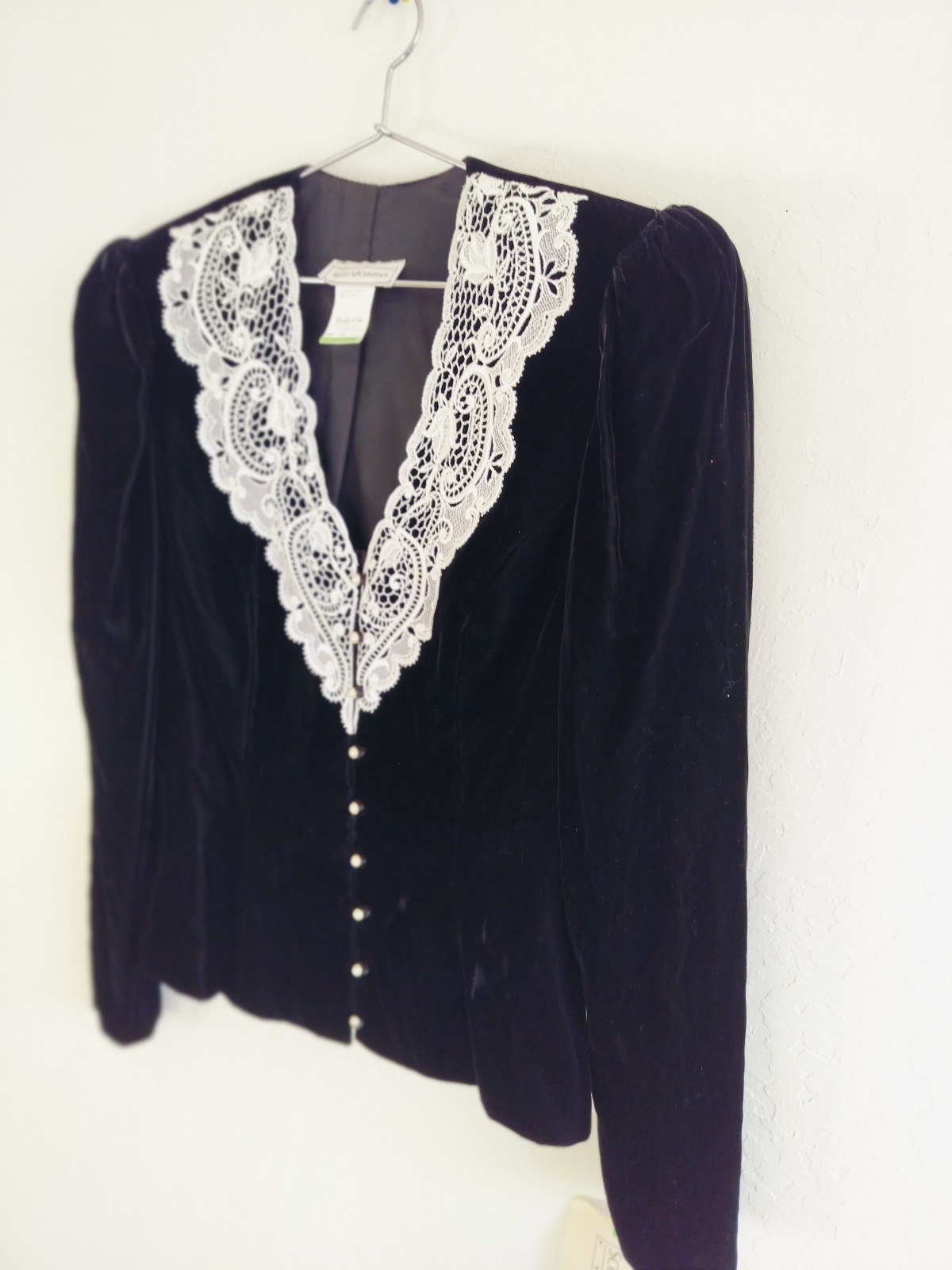 Vintage 80s Scott McClintock Black Velvet & Cream Lace Evening Jacket Size 14