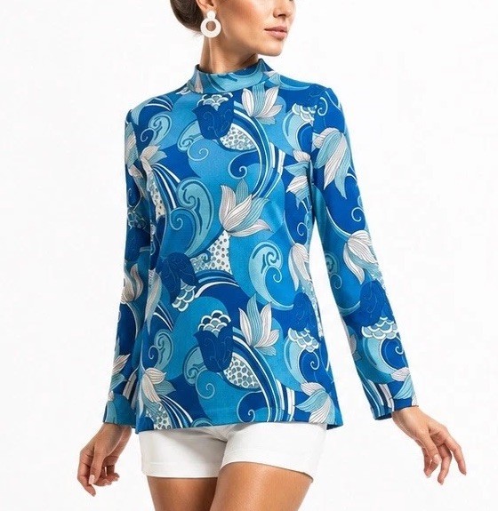 Vintage 60s Pykettes Psychedelic Mod Tunic Top Large Blue White A-Line Retro