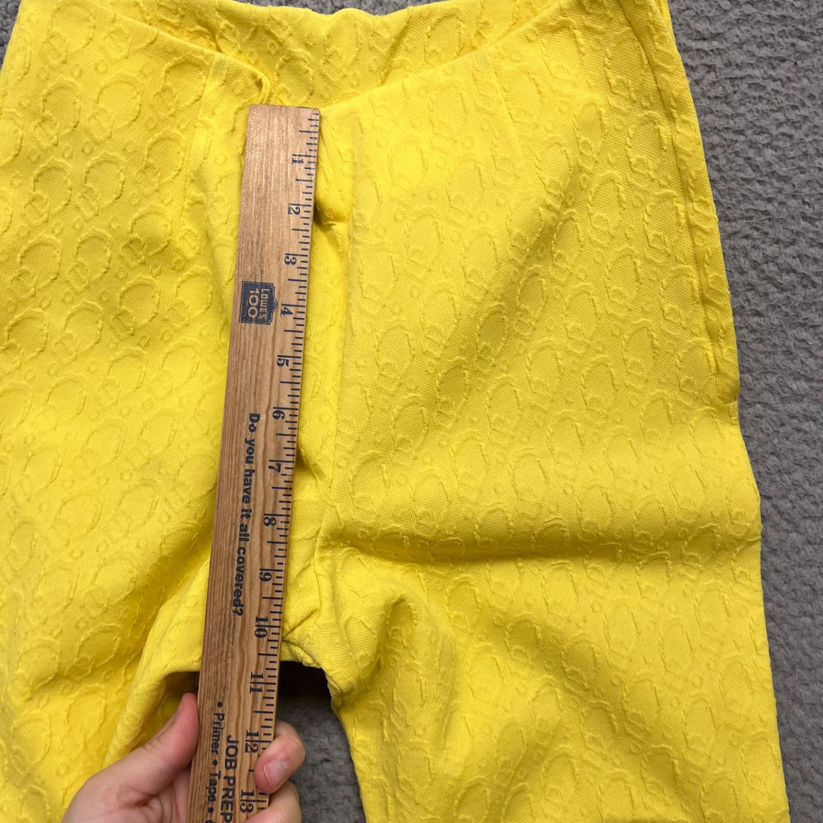 60’s Leisure Pant Set Womens S Yellow Geometric Textured Dacron Polyester 70’s