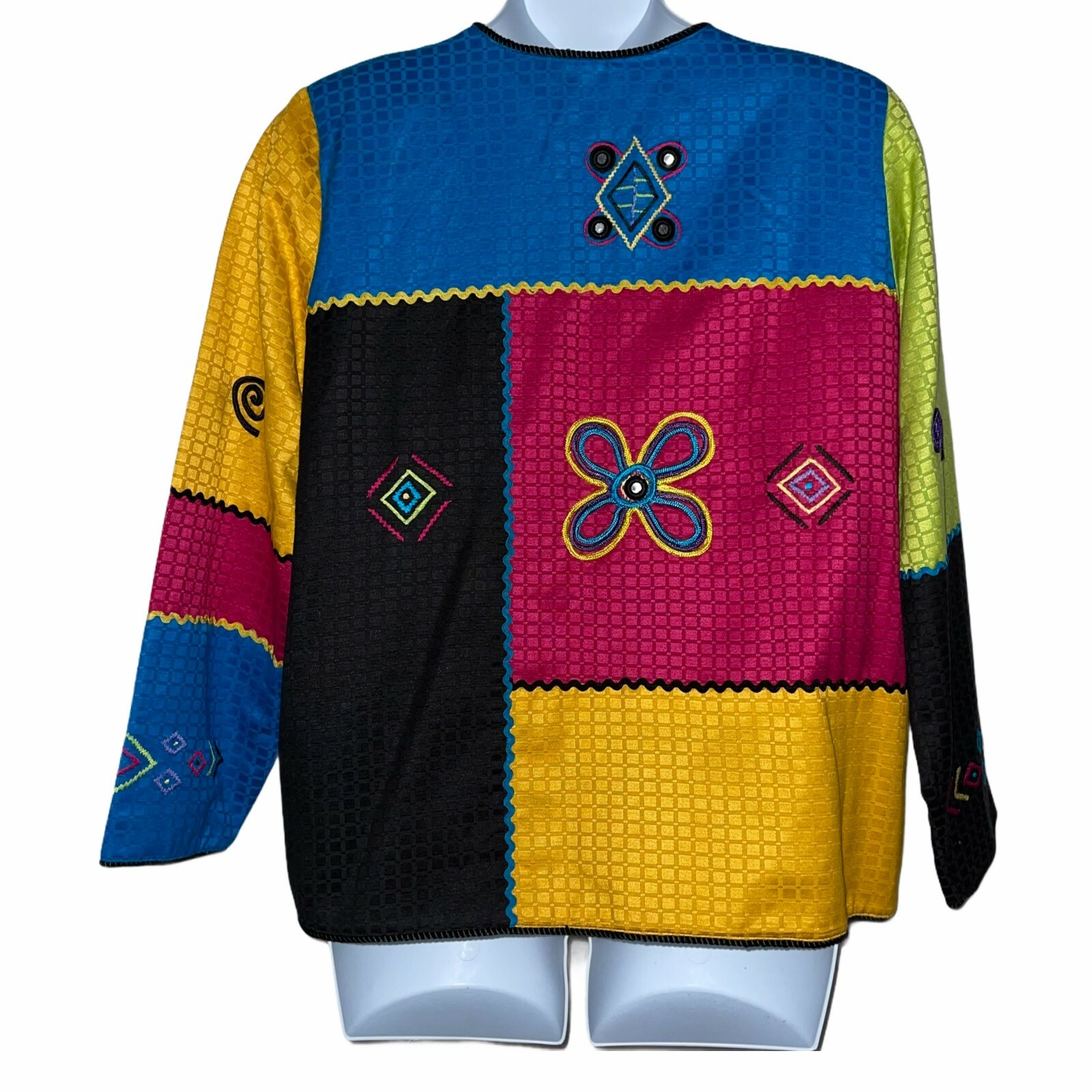 Indigo Moon Bright Colorful Art Deco Vintage 1990’s Patchwork Blazer Women’s L