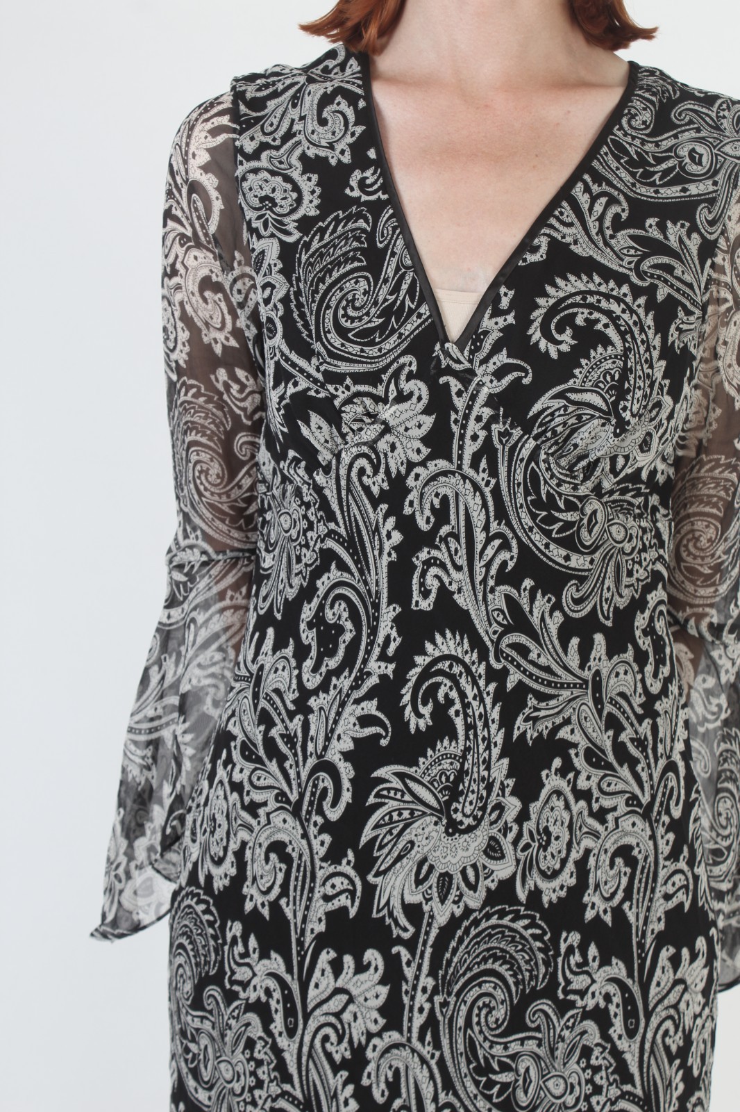 Vtg Black Silk Dress Ice Bell Slv Whimsygoth 90s Y2K Paisley Slip 2000s Midi 8