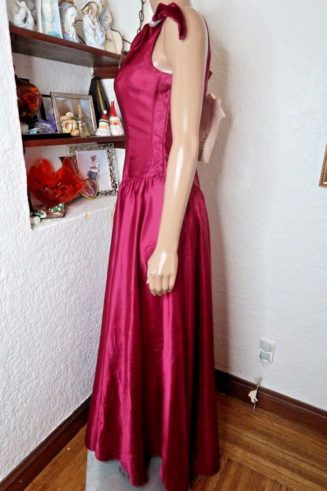 Vintage One Shoulder Dance Allure Alfred Angelo Deep Pink Satin Prom Maxi Dress