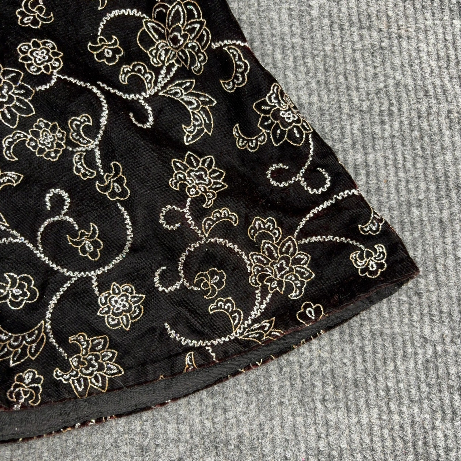 Vintage Scott McClintock Dress Womens 14 Burgundy Velvet Floral Embroidered Goth