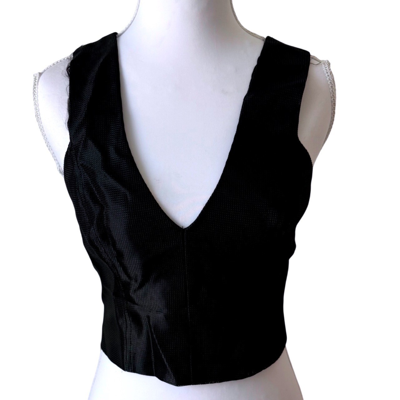 Helena Sorel Vintage Black Structured V-Neck Crop Top Corset Style 90s Size S/38
