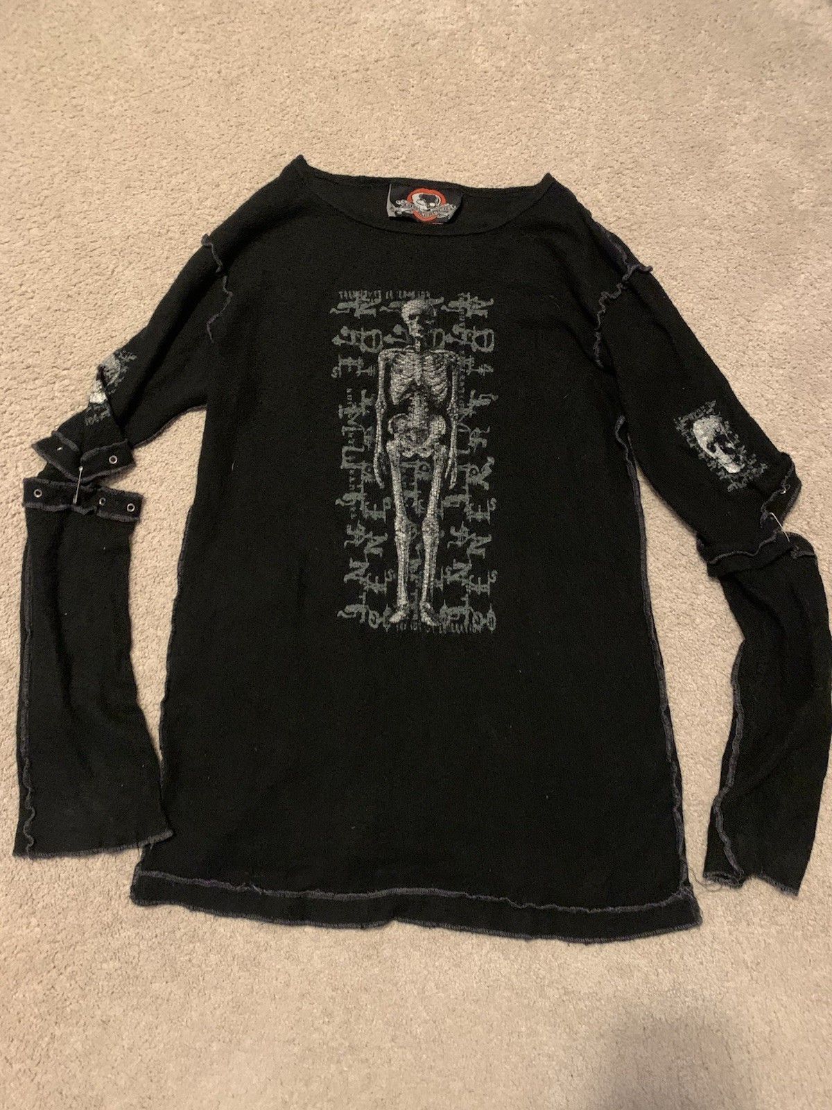 RARE Vintage Y2K Lip Service Goth Punk Safety Pin Top Size XL Black