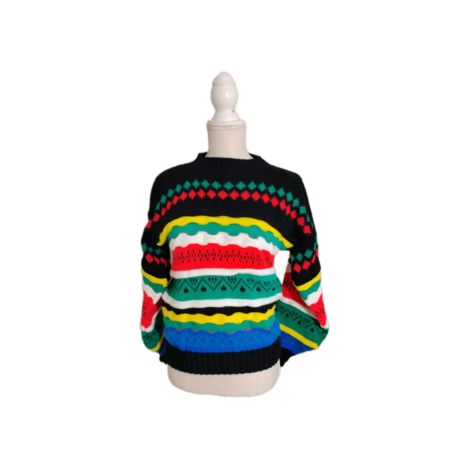 Vintage Knit Waves Multi-Color Striped Sweater Women’s Size L Prop 80’s 90’s
