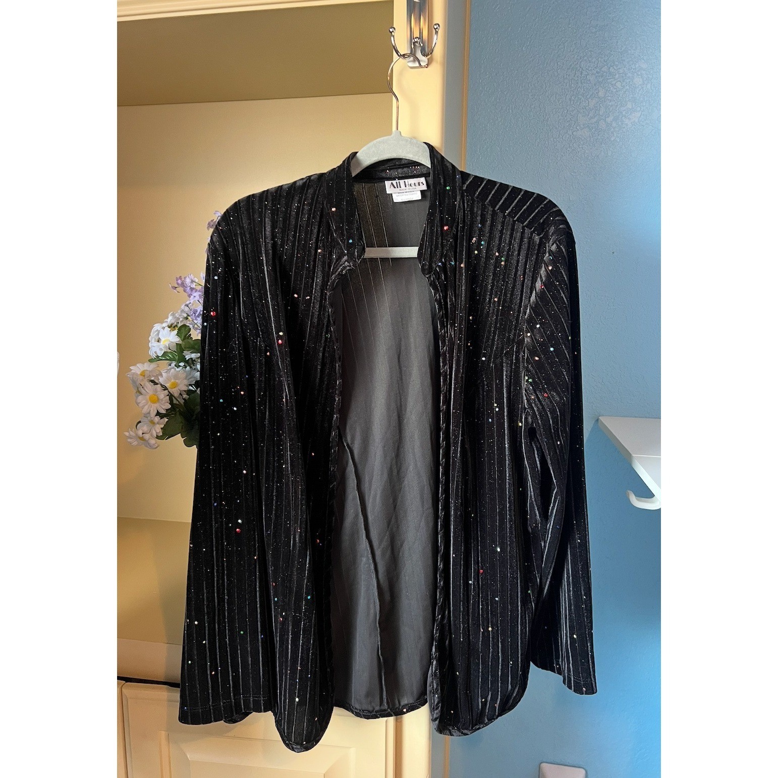 Vtg Womens XL Black Velvet Bedazzled Rhinestone Cardigan Whimsigoth Holiday Y2K