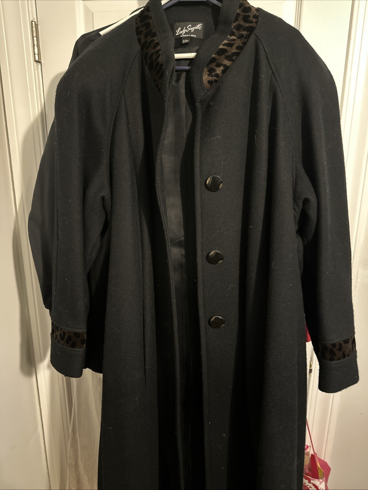 Vintage Lady Suzette Long Coat Wool Blend USA Union Made Fits 22w Has Trim