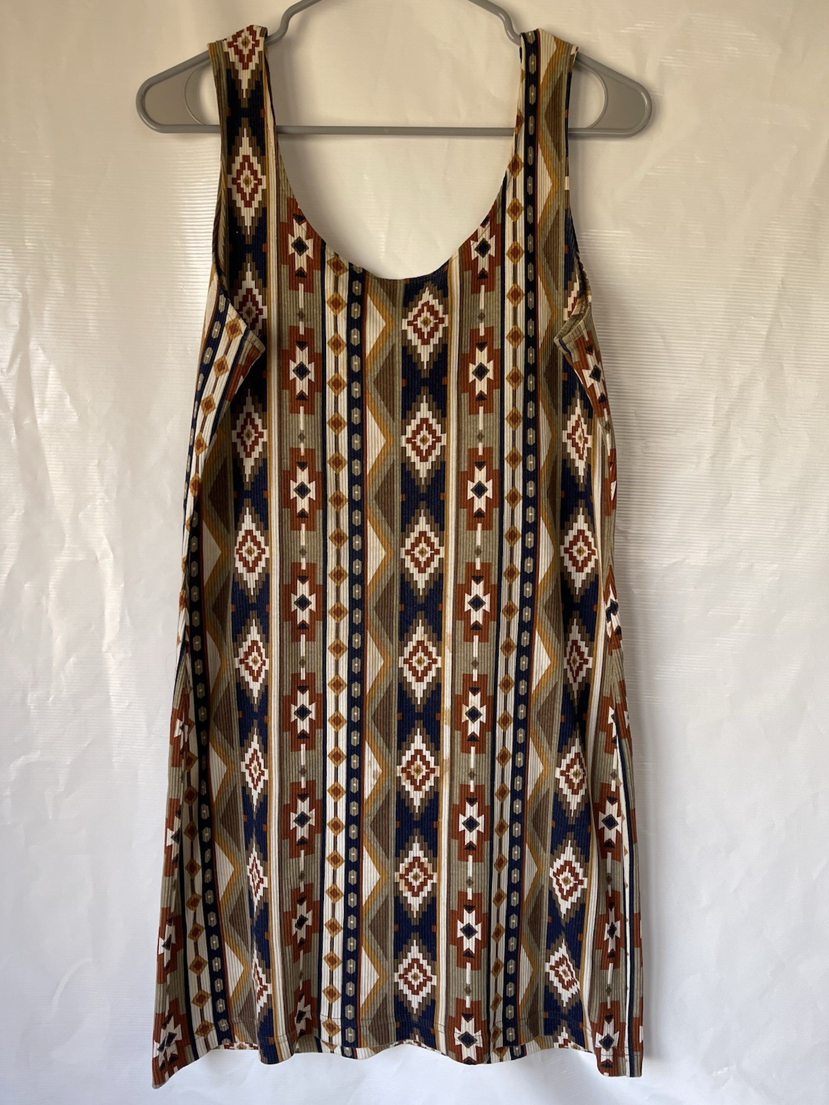 Timely Trends Vintage Dress Brown Sleeveless Aztec Southwest Boho USA Made Sz L