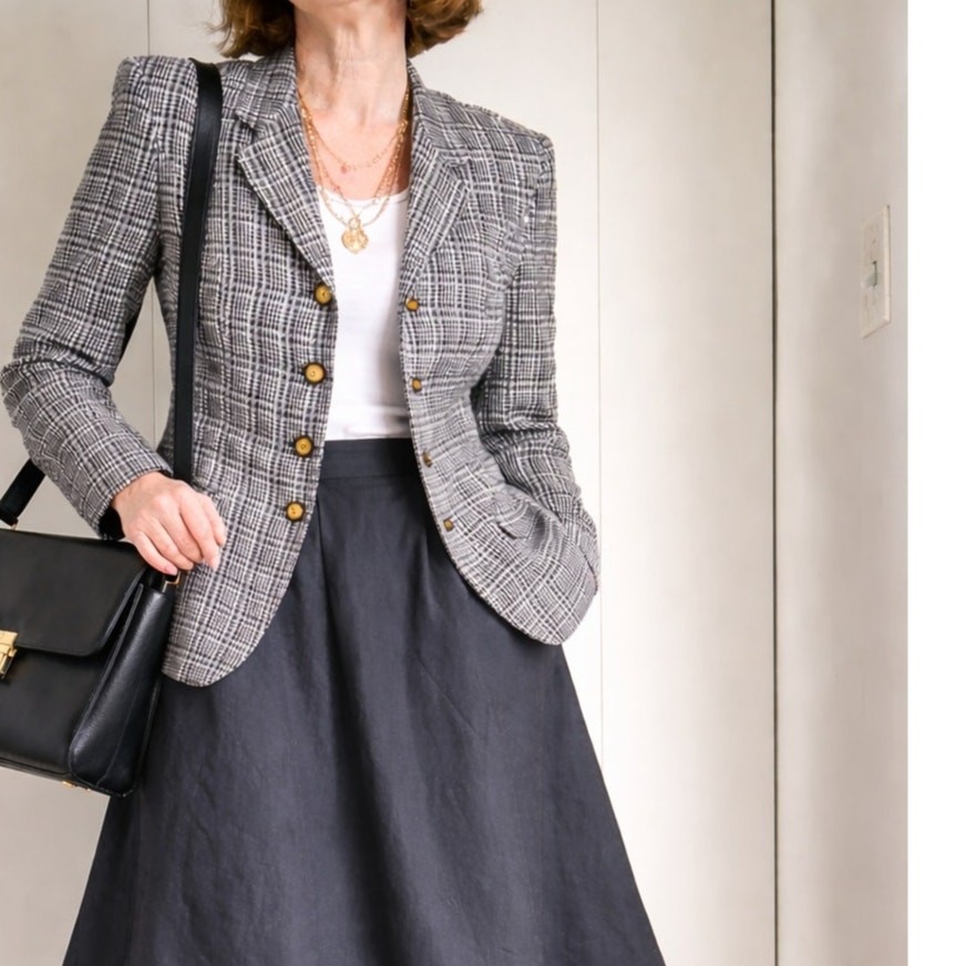 Vintage Mondi 90s Houndstooth Blazer Black Cream Tailored Old Money Aesthetic