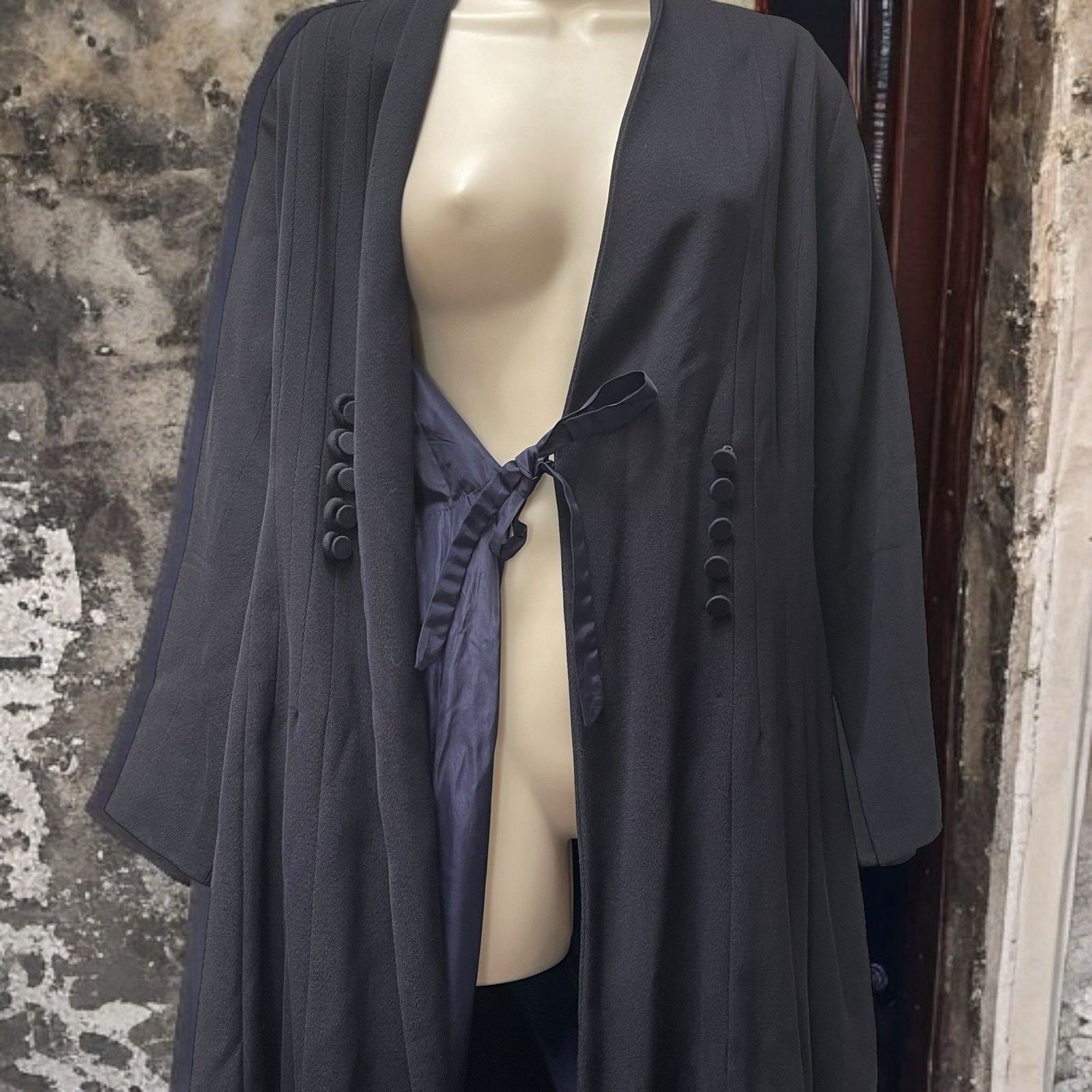 Vintage 1930s-1940s Dark Blue Wool Princess Double Breasted Coat Original WWII