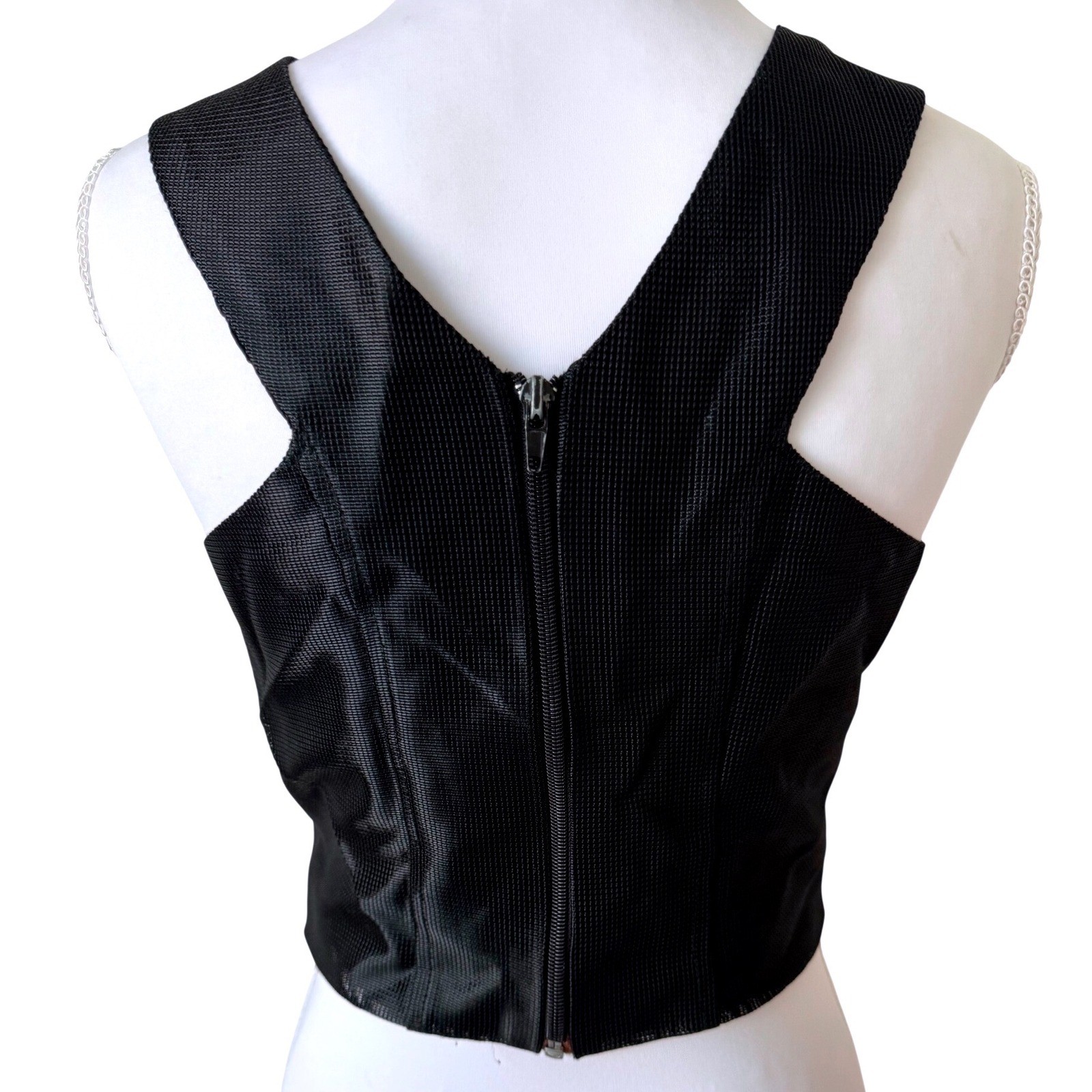 Helena Sorel Vintage Black Structured V-Neck Crop Top Corset Style 90s Size S/38
