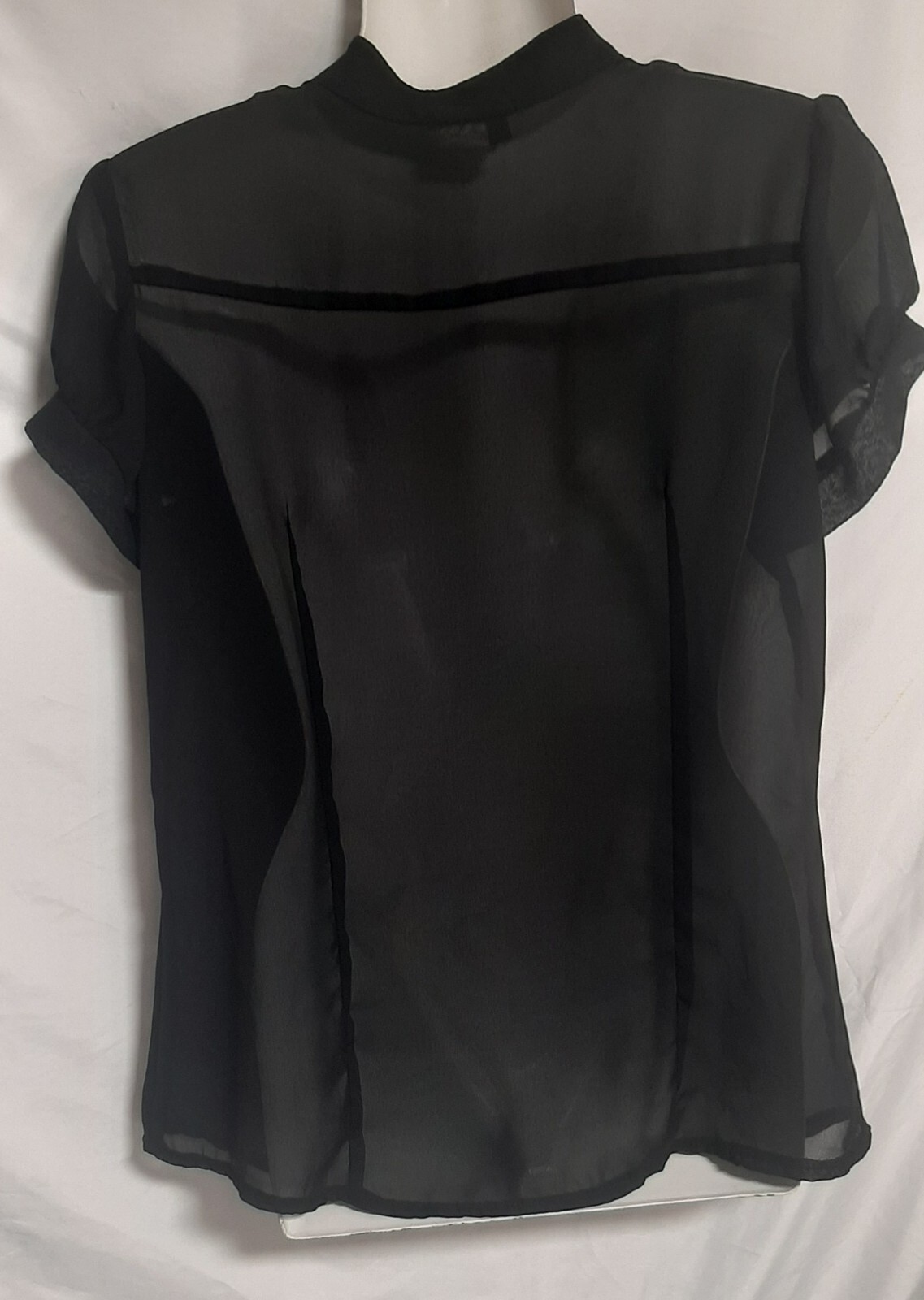 Sheer Black Venus Vintage Ruffled Short Sleeved Blouse / Top Womens / Ladies Lg.