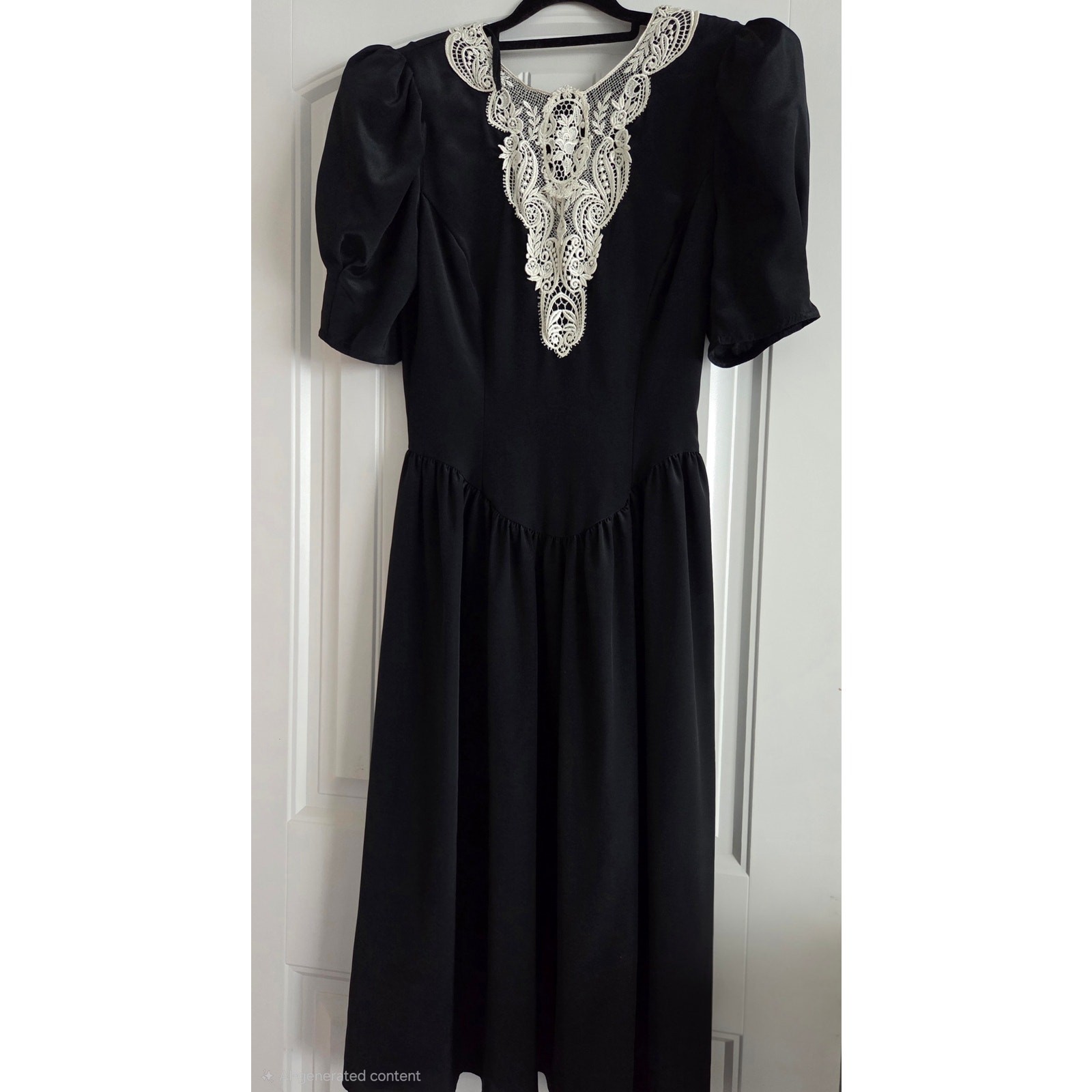 Vtg 80s Gunne Sax Jessica McClintock Black Dress Lace Collar Basque Midi XS