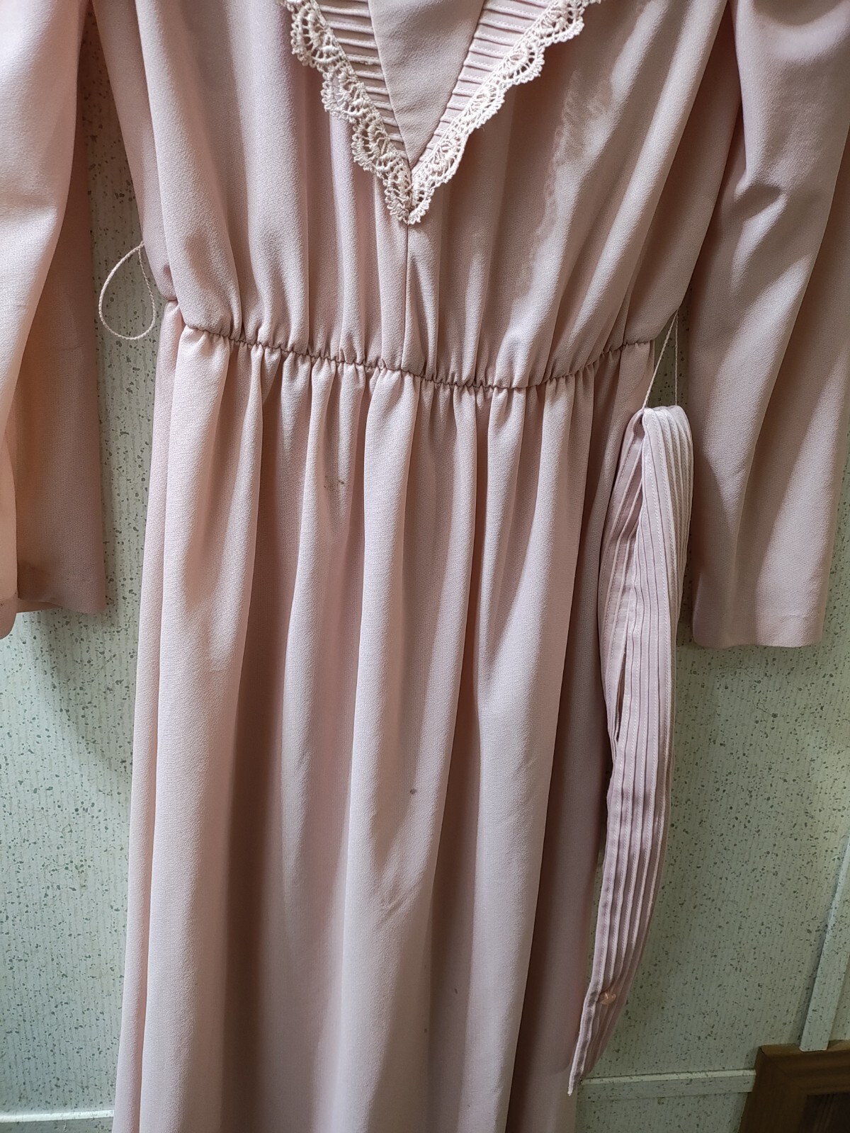 Vintage Jennifer Gee Chiffon Dress Pink Lace Puff Long Sleeve Size 10 Clean USA