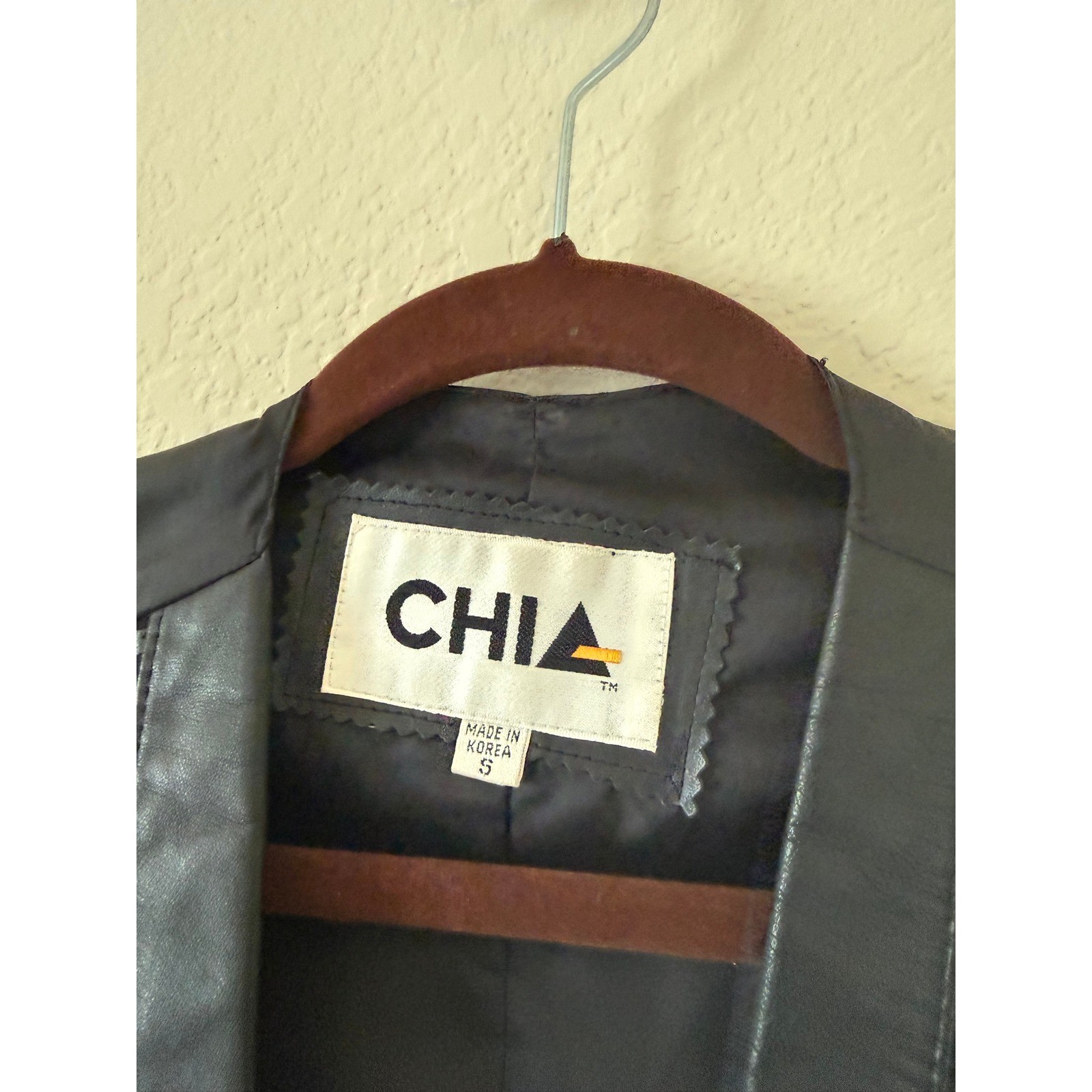 CHIA Vintage Womens Black Leather Brocade Tuxedo Vest Floral Damask Sz S Grunge