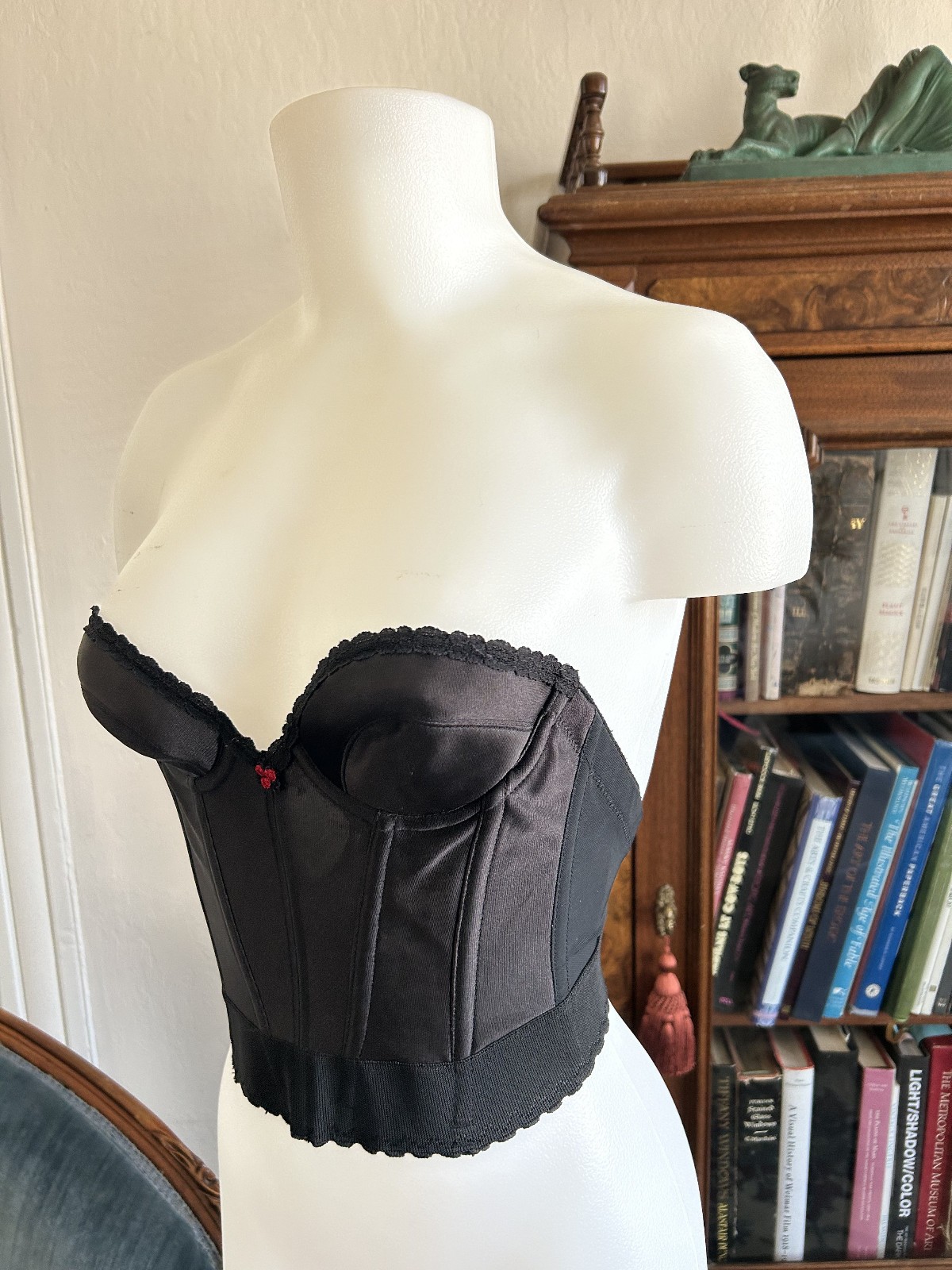 Vintage 1970s Black Strapless Bustier Boned Corset Top Pinup Lingerie 32A XS/S