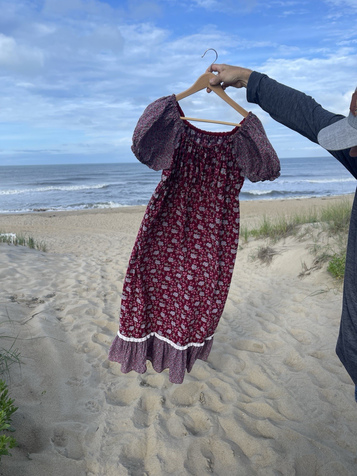 VTG Handmade Cotton Floral Dress Prairie Peasant Ruffle Maxi Dress M/L Tall Long