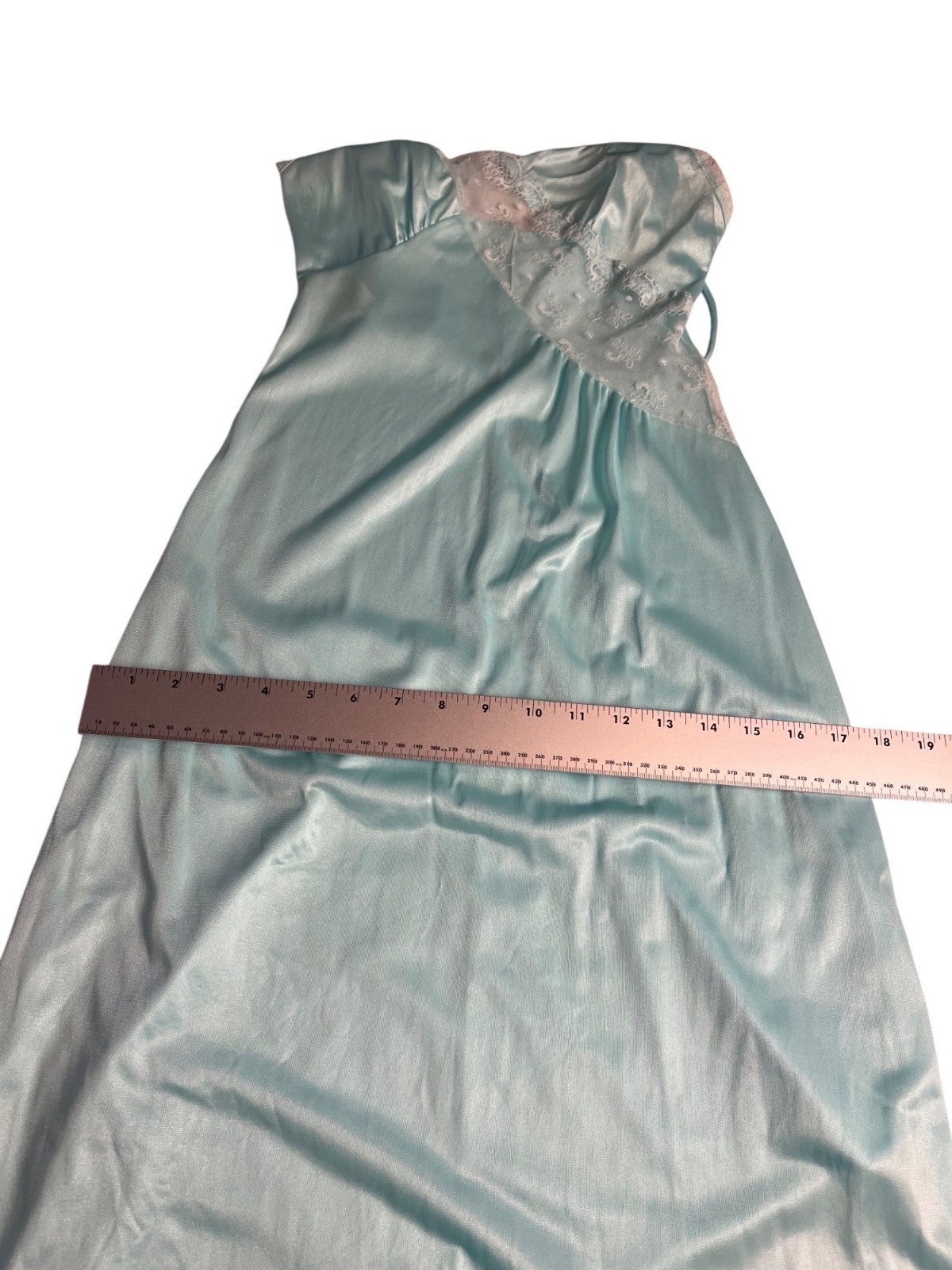 Vintage mint green Nylon Long Nightgown, Maxi slip dress Lace Trim XS USA sexy