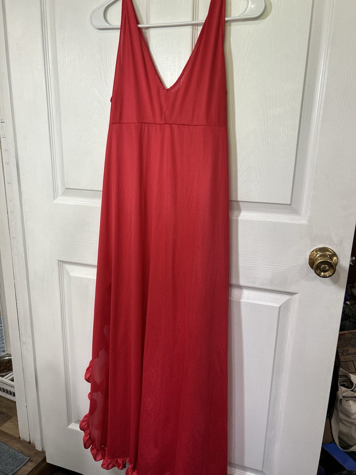 Vintage Vanity Fair Sexy Long Gown Red Nylon Made USA Women’s Small EUC