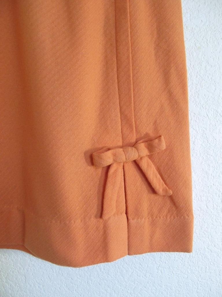 Vintage 60s Bobbie Brooks Wool Pencil Skirt XXXS 22.5″ waist Bow Melon Orange