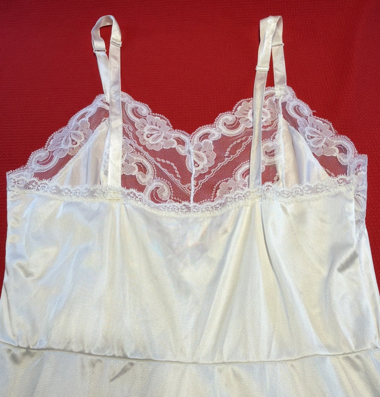 Vintage Greenco Maid White Nylon Tricot Full Slip Lace Trim Adjustable Size 34