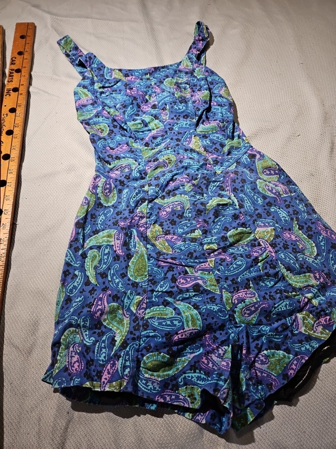 Vintage Rose Marie Reid One Piece Paisley Womens Blue Swimsuit Skorts Romper