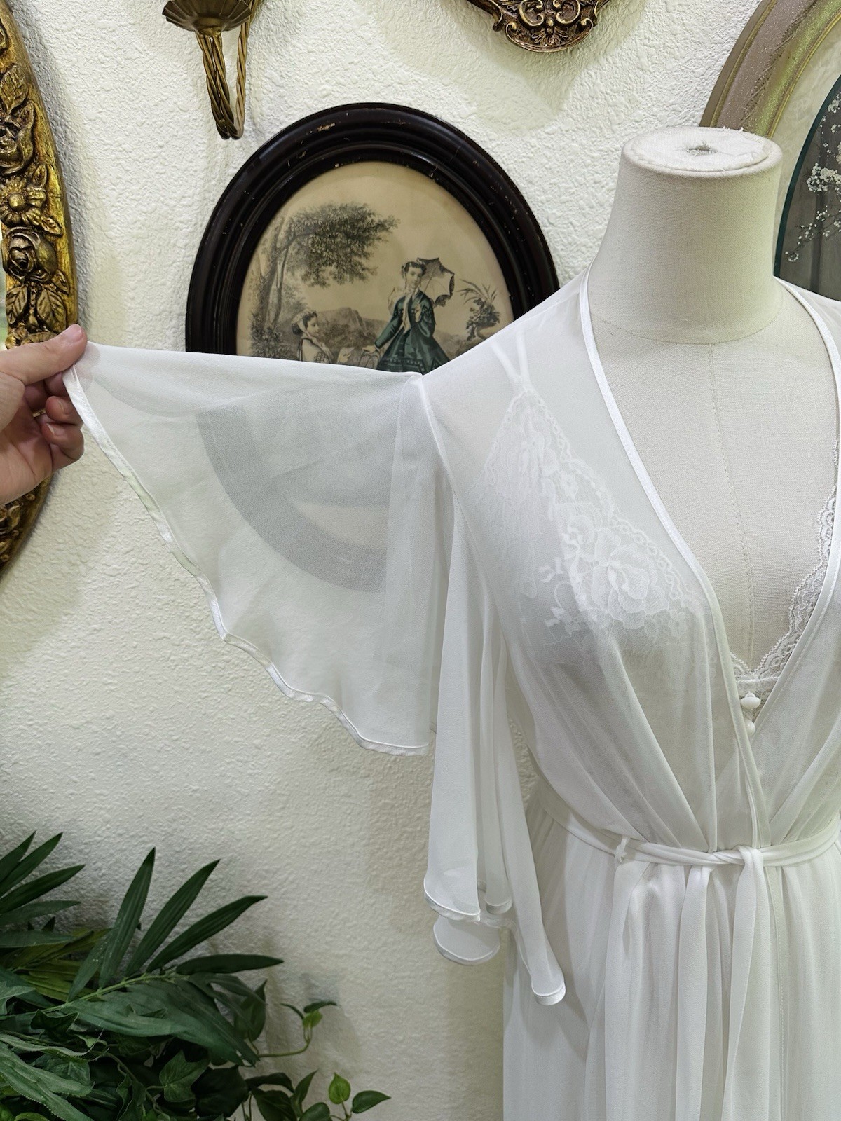 Vintage Bridal Peignoir Set | Sheer Lace Nightgown & Matching Chiffon Robe
