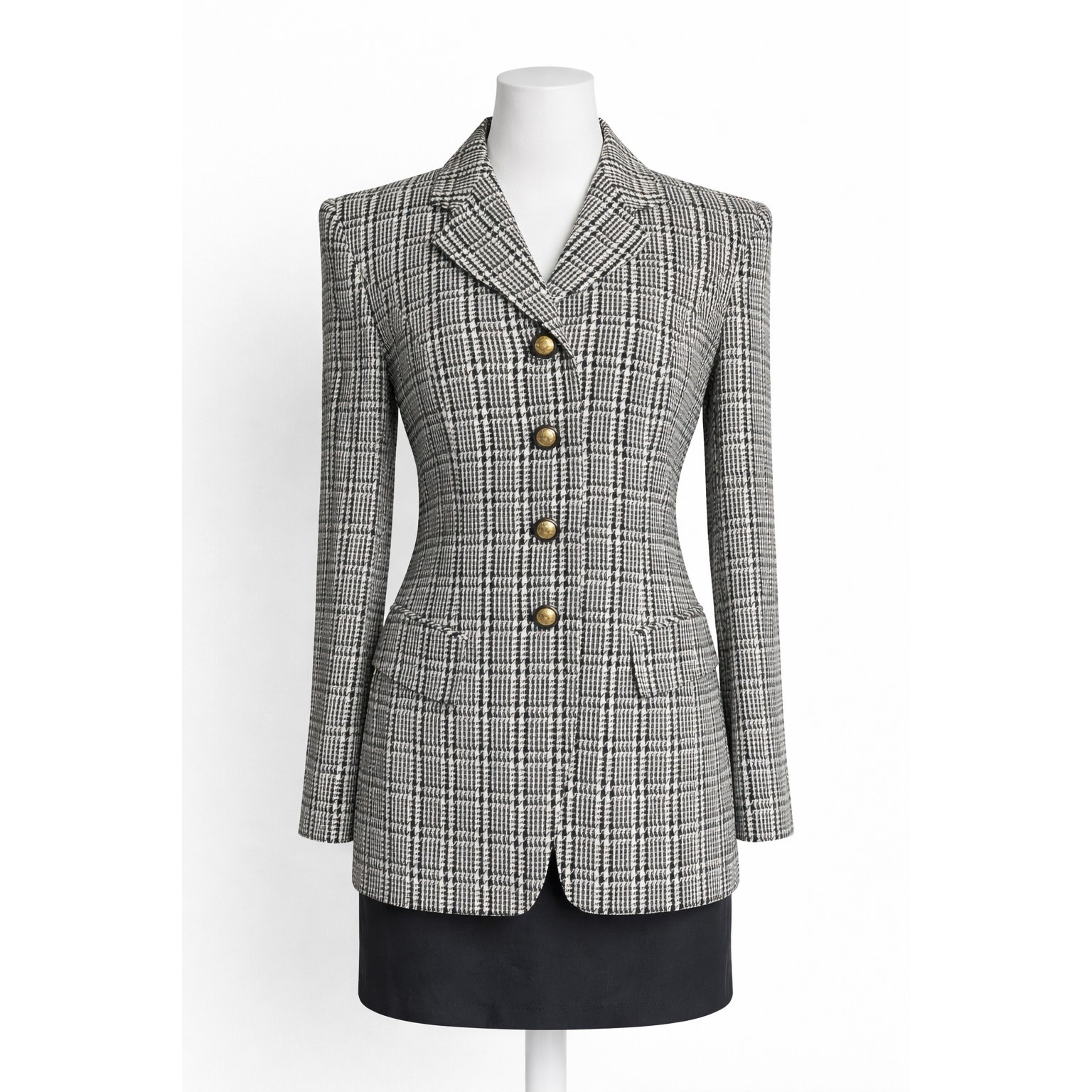 Vintage Mondi 90s Houndstooth Blazer Black Cream Tailored Old Money Aesthetic