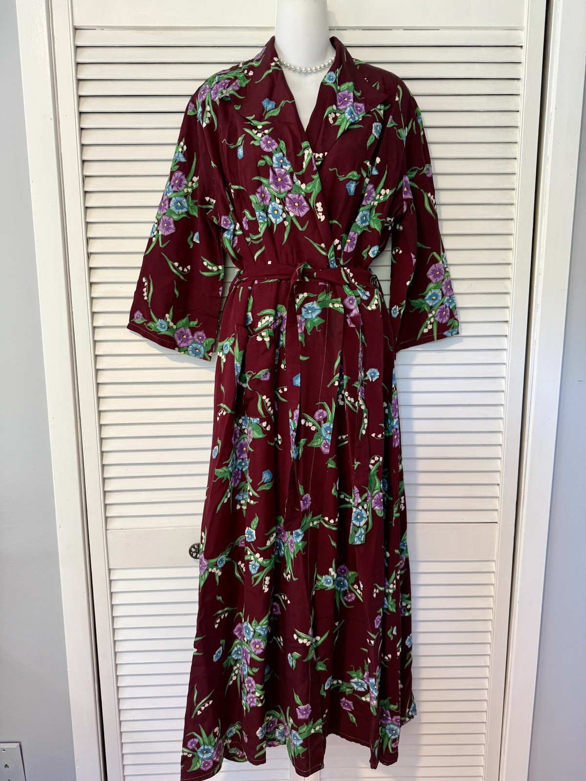 VTG 1940S Old Hollywood Deco Cold Rayon Floral Print Dressing Gown Robe Dress M