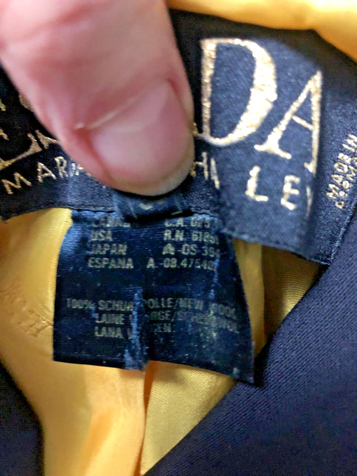 Escada Margaretha Ley Shoulder Pads VTG Navy Blue Gold Thread Blazer Jacket 35