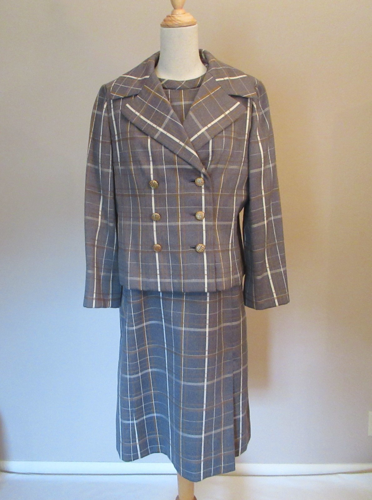 Vintage 1950s Christian Dior Wool Plaid Double Breasted Dress Suit